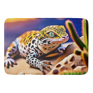 Cute Leopard Gecko Sunset Desert Design Bath Mat