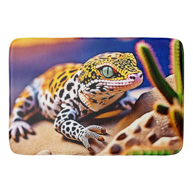 Cute Leopard Gecko Sunset Desert Design Bath Mat (Front)