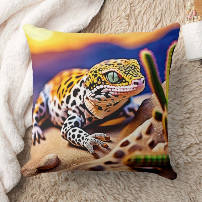Cute Leopard Gecko Sunset Desert Design Cushion (Blanket)