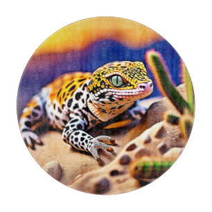 Cute Leopard Gecko Sunset Desert Design Cutting Board