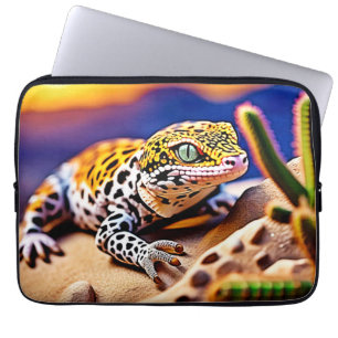 Cute Leopard Gecko Sunset Desert Design Laptop Sleeve