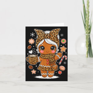Cute Leopard Gingerbread Girl Coquette Bow Holiday Card