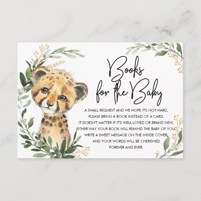 Cute Leopard Greenery Gold Safari Books for Baby Enclosure Card (Front)