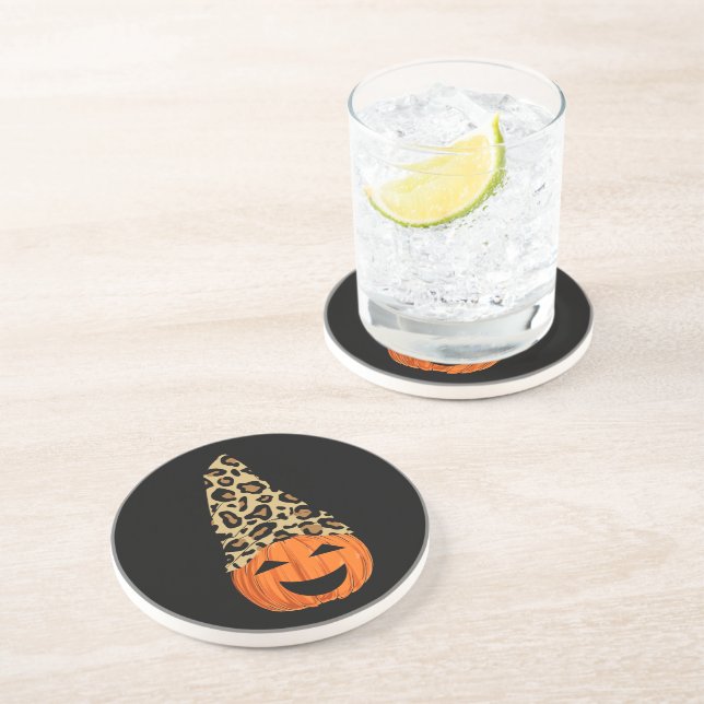 Cute Leopard Hat Pumpkin Coaster (Side)