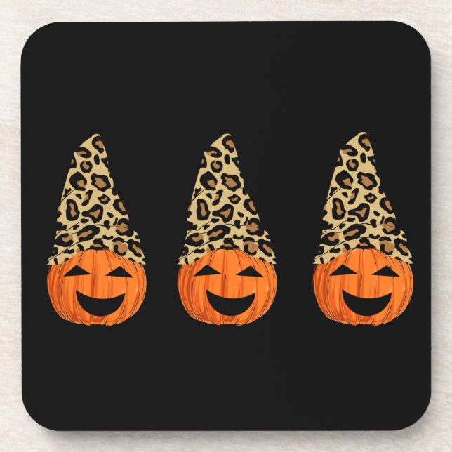 Cute Leopard Hat Pumpkins Coaster (Front)