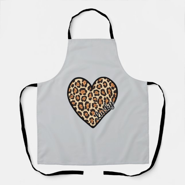 Cute Leopard Heart Valentine's Day gift Apron (Front)