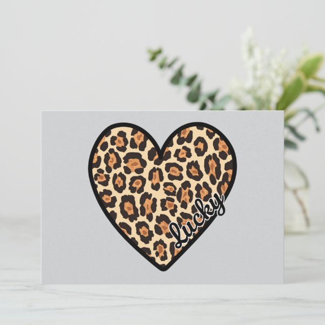 Cute Leopard Heart Valentine's Day gift Invitation (Standing Front)
