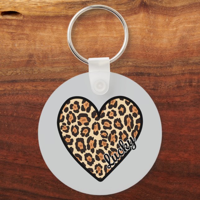 Cute Leopard Heart Valentine's Day gift Key Ring (Front)