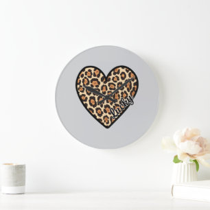 Cute Leopard Heart Valentine's Day gift Large Clock