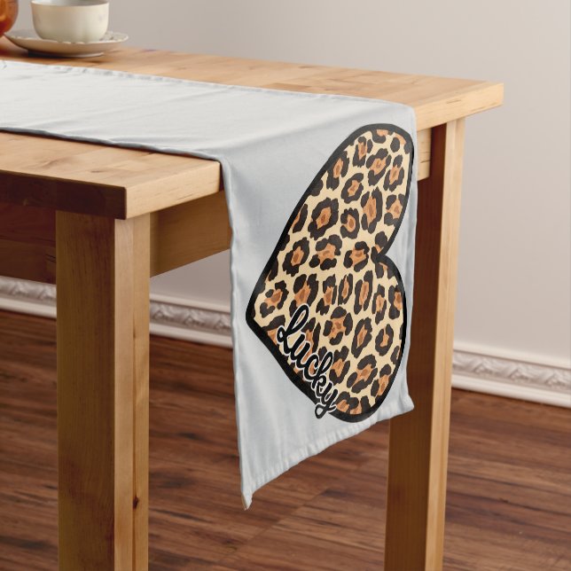 Cute Leopard Heart Valentine's Day gift Short Table Runner (In Situ)