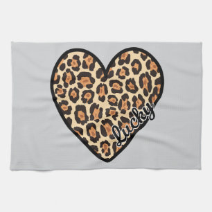 Cute Leopard Heart Valentine's Day gift Tea Towel