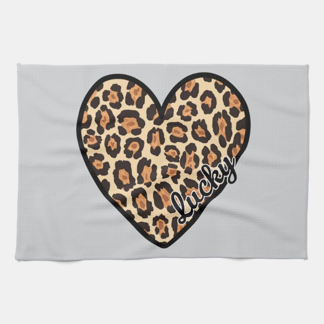 Cute Leopard Heart Valentine's Day gift Tea Towel (Horizontal)