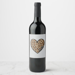 Cute Leopard Heart Valentine's Day gift Wine Label