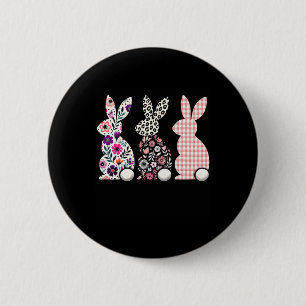 Cute Leopard Plaid Flower Floral Happy Easter Bunn 6 Cm Round Badge