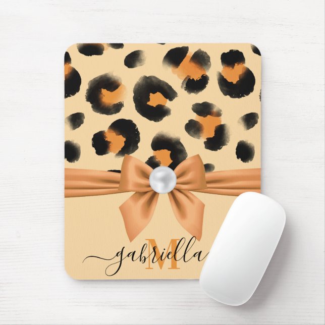 Cute Leopard Print and Bow Mouse Pad (With Mouse)