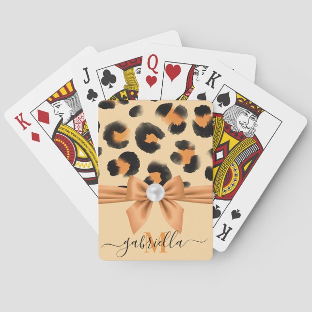 Cute Leopard Print and Bow Playing Cards (Back)