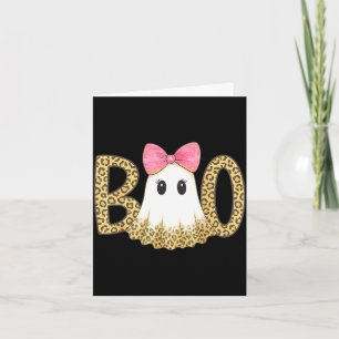 Cute leopard print boo ghost with pink bow card