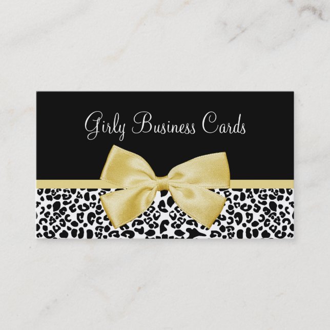 Cute Leopard Print Boutique Pretty Yellow Ribbon Business Card (Front)