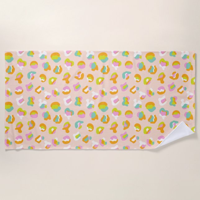 Cute Leopard Print Cheetah Spots Pattern Pink Beach Towel (Front)