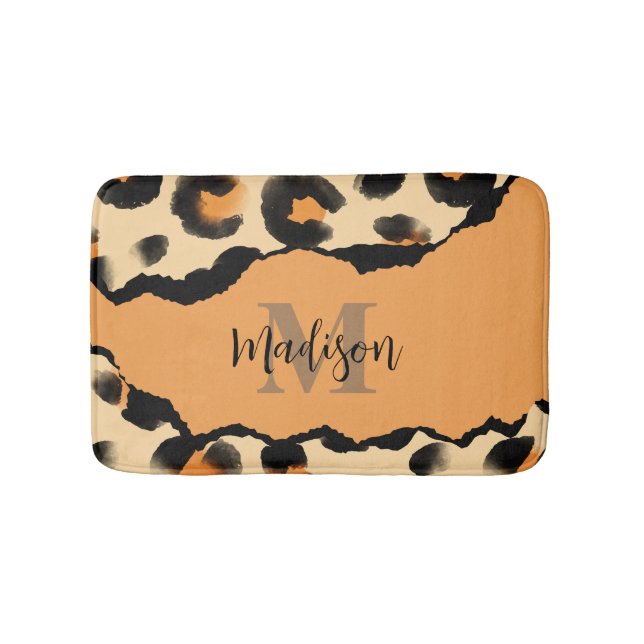 Cute Leopard Print Monogram Bath Mat (Front)