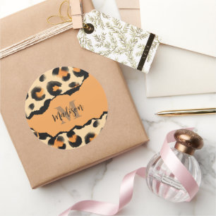 Cute Leopard Print Monogram Classic Round Sticker