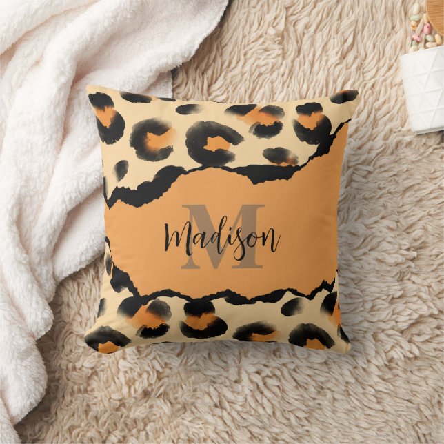 Cute Leopard Print Monogram Cushion (Blanket)