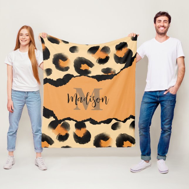 Cute Leopard Print Monogram Fleece Blanket (In Situ)