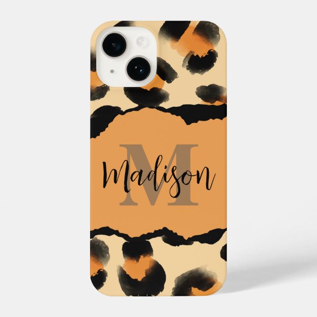 Cute Leopard Print Monogram iPhone Case (Back)