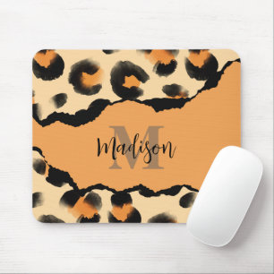 Cute Leopard Print Monogram Mouse Pad