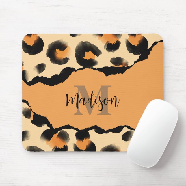 Cute Leopard Print Monogram Mouse Pad (With Mouse)