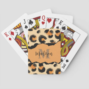 Cute Leopard Print Monogram Playing Cards
