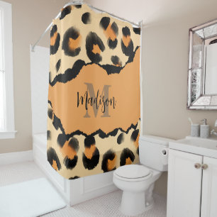 Cute Leopard Print Monogram Shower Curtain
