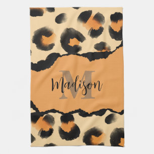Cute Leopard Print Monogram Tea Towel