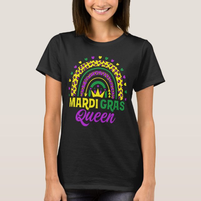 Cute Leopard Rainbow Mardi Gras Queen Women Girls T-Shirt (Front)