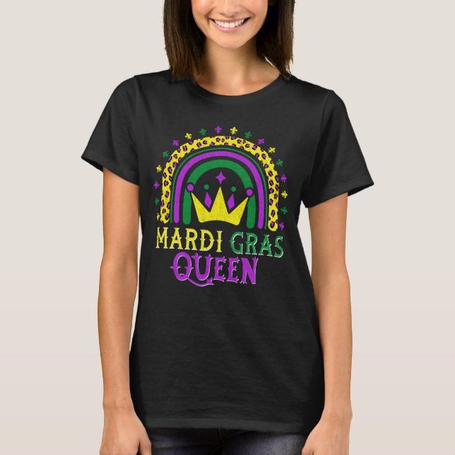 Cute Leopard Rainbow Mardi Gras Queen Women Girls T-Shirt (Front)