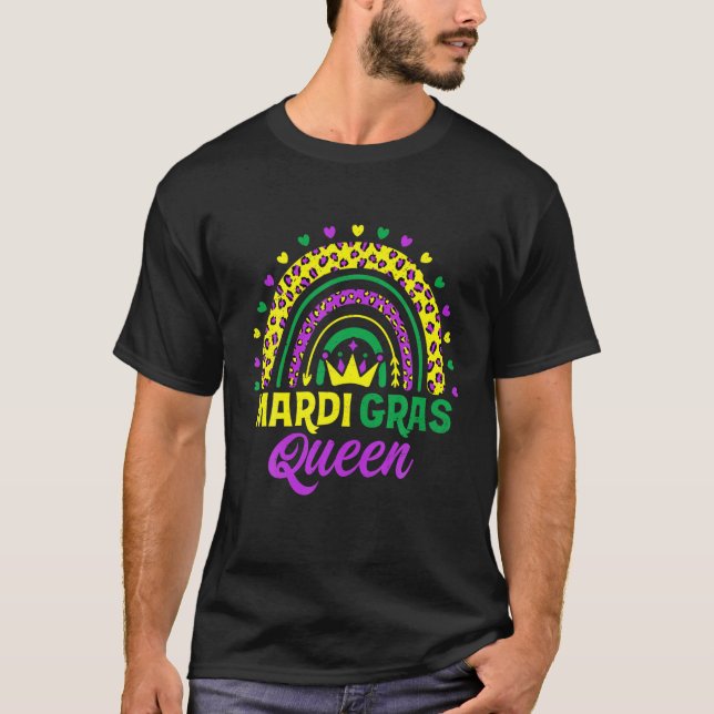 Cute Leopard Rainbow Mardi Gras Queen Women Girls T-Shirt (Front)