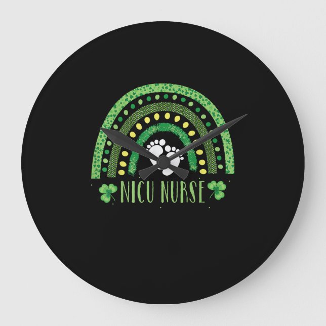 Cute Leopard Rainbow Nicu Nurse St Patricks Day T- Large Clock (Front)