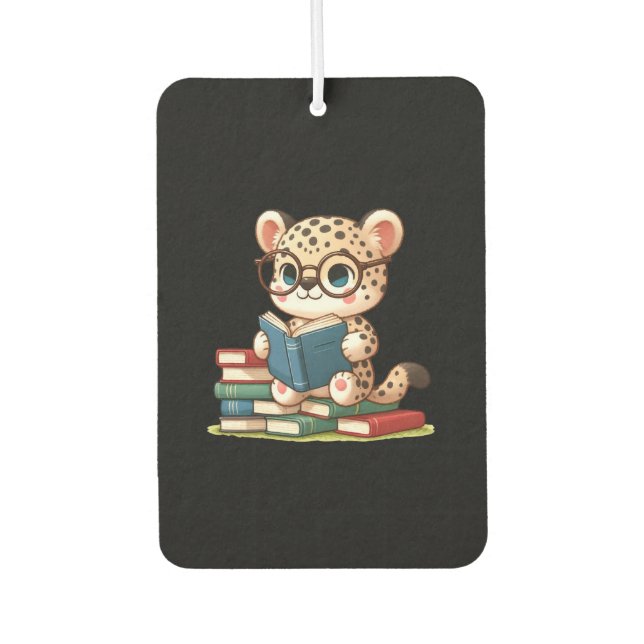 Cute Leopard Reading Car Air Freshener (Front)