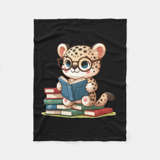 Cute Leopard Reading Fleece Blanket (Front)