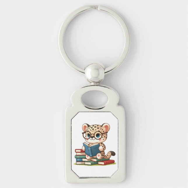 Cute Leopard Reading Key Ring (Front)