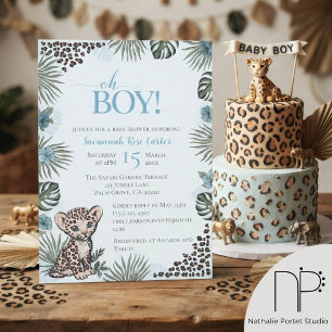 Cute Leopard Safari Boy Baby Shower Invitation