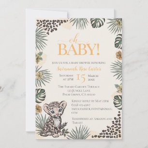 Cute Leopard Safari Gender Neutral Baby Shower Invitation