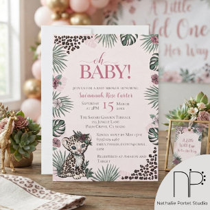 Cute Leopard Safari Girl Baby Shower Invitation