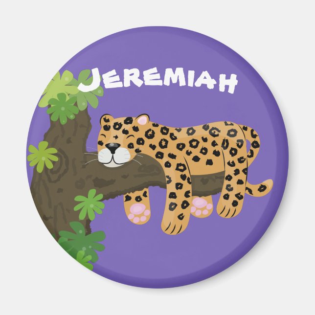 Cute leopard sleeping cartoon illustration magnet (Front)