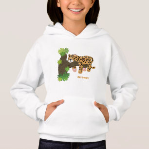 Cute leopard sleeping in tree cartoon illustration