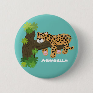 Cute leopard sleeping in tree cartoon illustration 6 cm round badge