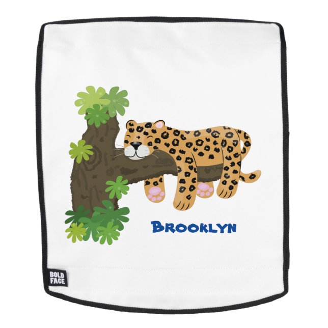 Cute leopard sleeping in tree cartoon illustration backpack (Removable Face)