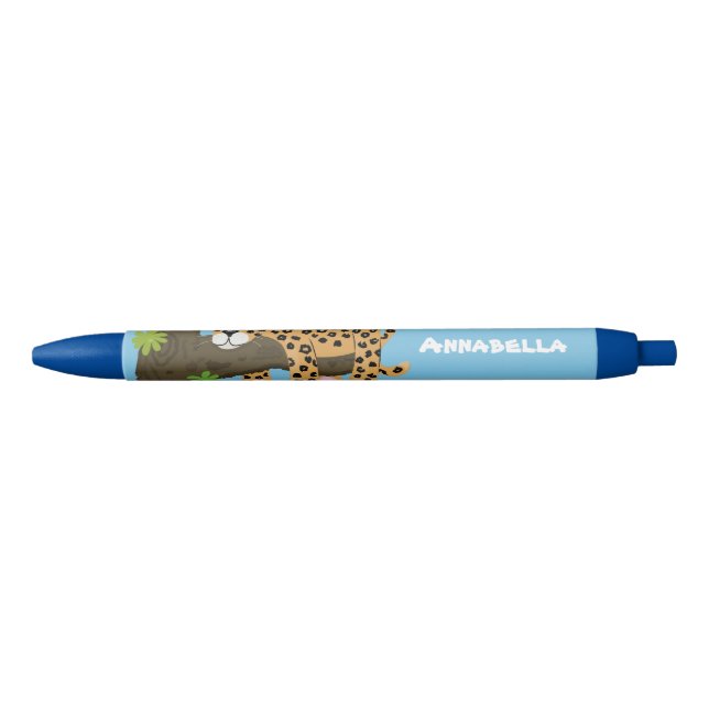 Cute leopard sleeping in tree cartoon illustration black ink pen (Front)