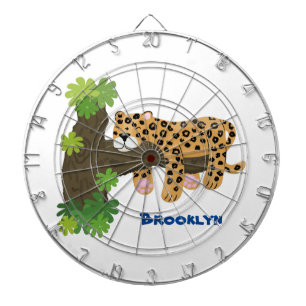 Cute leopard sleeping in tree cartoon illustration dartboard