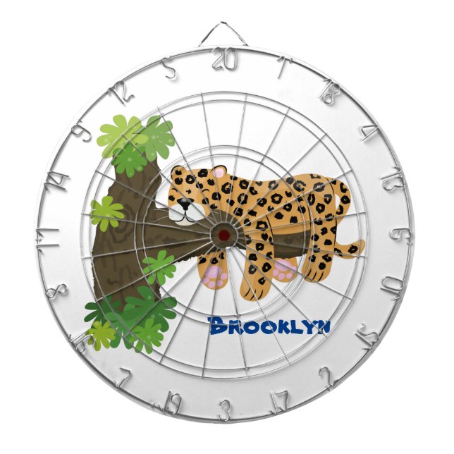 Cute leopard sleeping in tree cartoon illustration dartboard (Front)